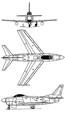 Plan 3 vues du North American F-86D/K Sabre Dog