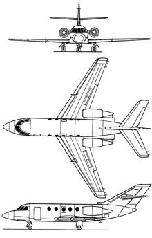 Plan 3 vues du Dassault Mystère XX / Falcon 20