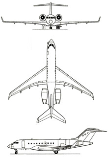 Plan 3 vues du Bombardier Global