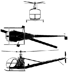Plan 3 vues du Hiller H-23 Raven