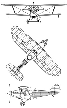 Plan 3 vues du Hawker Hind