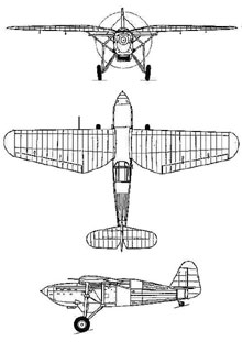 Plan 3 vues du Ikarus IK-2