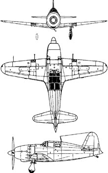 Plan 3 vues du Mitsubishi J2M Raiden ‘Jack’