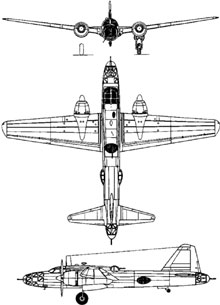 Plan 3 vues du Mitsubishi Ki-67 Hiryu 'Peggy'