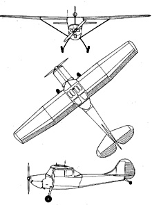 Plan 3 vues du Cessna L-19/O-1 Bird Dog