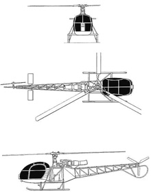 Plan 3 vues du Aérospatiale SA.315 Lama