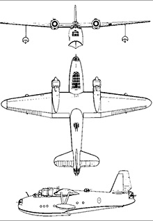 Plan 3 vues du Saunders-Roe S.36 Lerwick