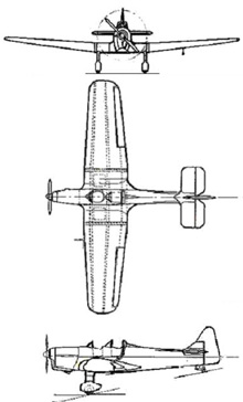 Plan 3 vues du Miles M.14 Magister