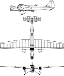 Plan 3 vues du Bloch MB.200