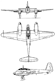 Plan 3 vues du Messerschmitt Me 410 Hornisse