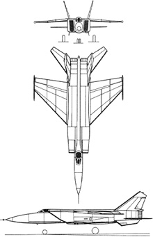 Plan 3 vues du Mikoyan-Gurevich MiG-25  'Foxbat'