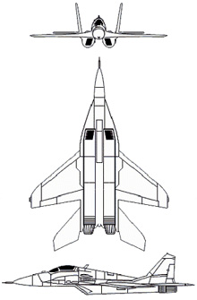 Plan 3 vues du Mikoyan MiG-29  'Fulcrum'