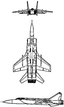 Plan 3 vues du Mikoyan MiG-31  'Foxhound'