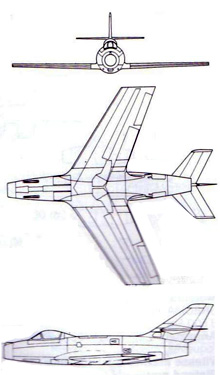 Plan 3 vues du Dassault MD.452 Mystère II 