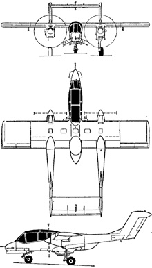 Plan 3 vues du North American-Rockwell OV-10 Bronco
