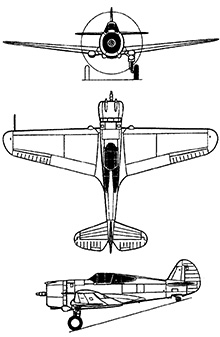 Plan 3 vues du Curtiss P-36 Hawk