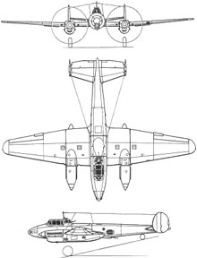 Plan 3 vues du Petlyakov Pe-2