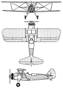 Plan 3 vues du Boeing-Stearman PT-17/N2S