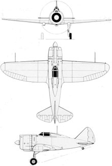 Plan 3 vues du Reggiane Re.2000 Falco