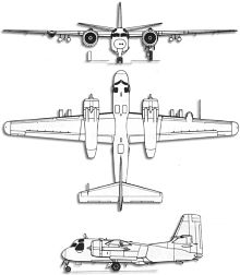 Plan 3 vues du Grumman S-2 Trader/Tracker
