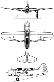 Plan 3 vues du Brewster SB2A Buccaneer 