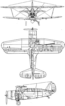 Plan 3 vues du Curtiss SBC Helldiver