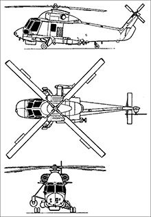 Plan 3 vues du Kaman SH-2 Seasprite
