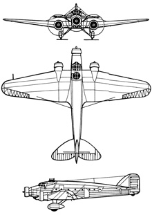 Plan 3 vues du Savoia-Marchetti SM.81 Pipistrello