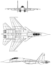 Plan 3 vues du Sukhoi Su-33 ‘Flanker-D’