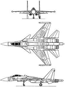 Plan 3 vues du Sukhoï Su-37 Terminator ‘Super Flanker’