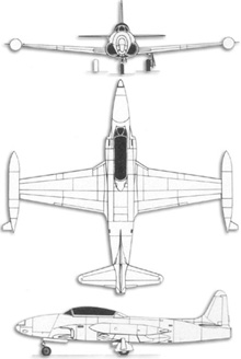 Plan 3 vues du Lockheed T-33 T-Bird