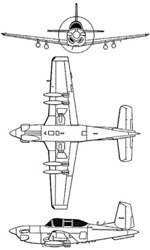 Plan 3 vues du Beechcraft T-34 Mentor / Turbo Mentor