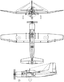 Plan 3 vues du Douglas TB2D Skypirate