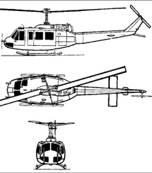 Plan 3 vues du Bell UH-1 Iroquois ‘Huey’