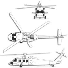 Plan 3 vues du Sikorsky UH-60/MH-60 Blackhawk