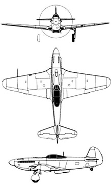 Plan 3 vues du Yakovlev Yak-9 ‘Frank’
